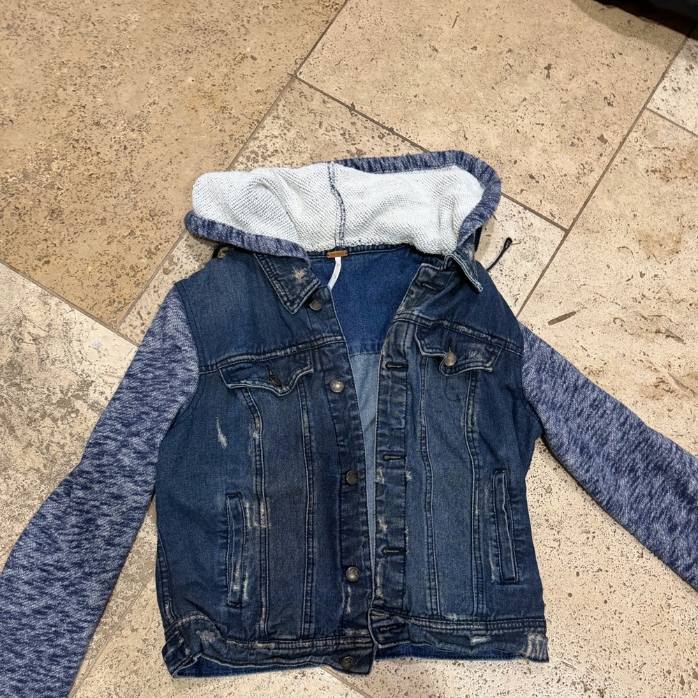 Free People Denim and Blue Hooded Jacket